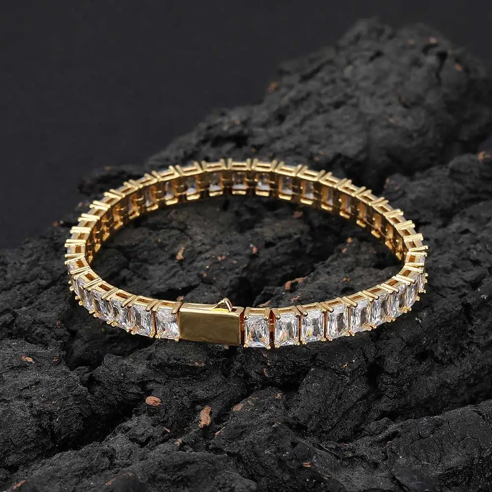 6mm Iced Out Tennis Chain Necklace New Brass CZ Bling Rectangular Zircon Tennis Necklace Men Women's