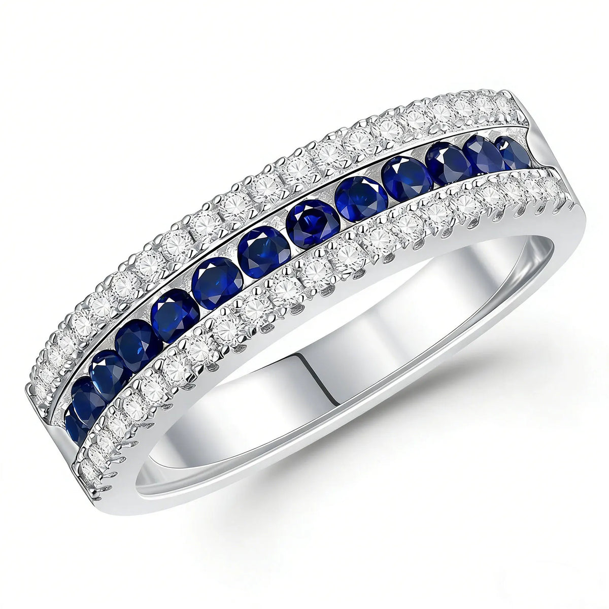 White and Blue Created Sapphire Rings for Women Half Eternity Wedding Band Cubic Zircon Party Ring