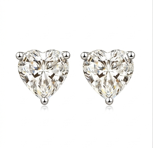D-Color VVS1 Heart Cut Moissanite Stud Earrings in 925 Sterling Silver Hypoallergenic. 