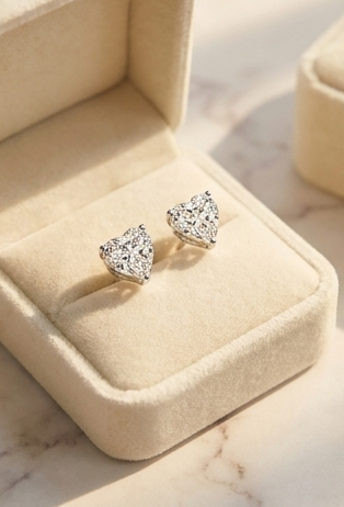 D-Color VVS1 Heart Cut Moissanite Stud Earrings in 925 Sterling Silver Hypoallergenic. 