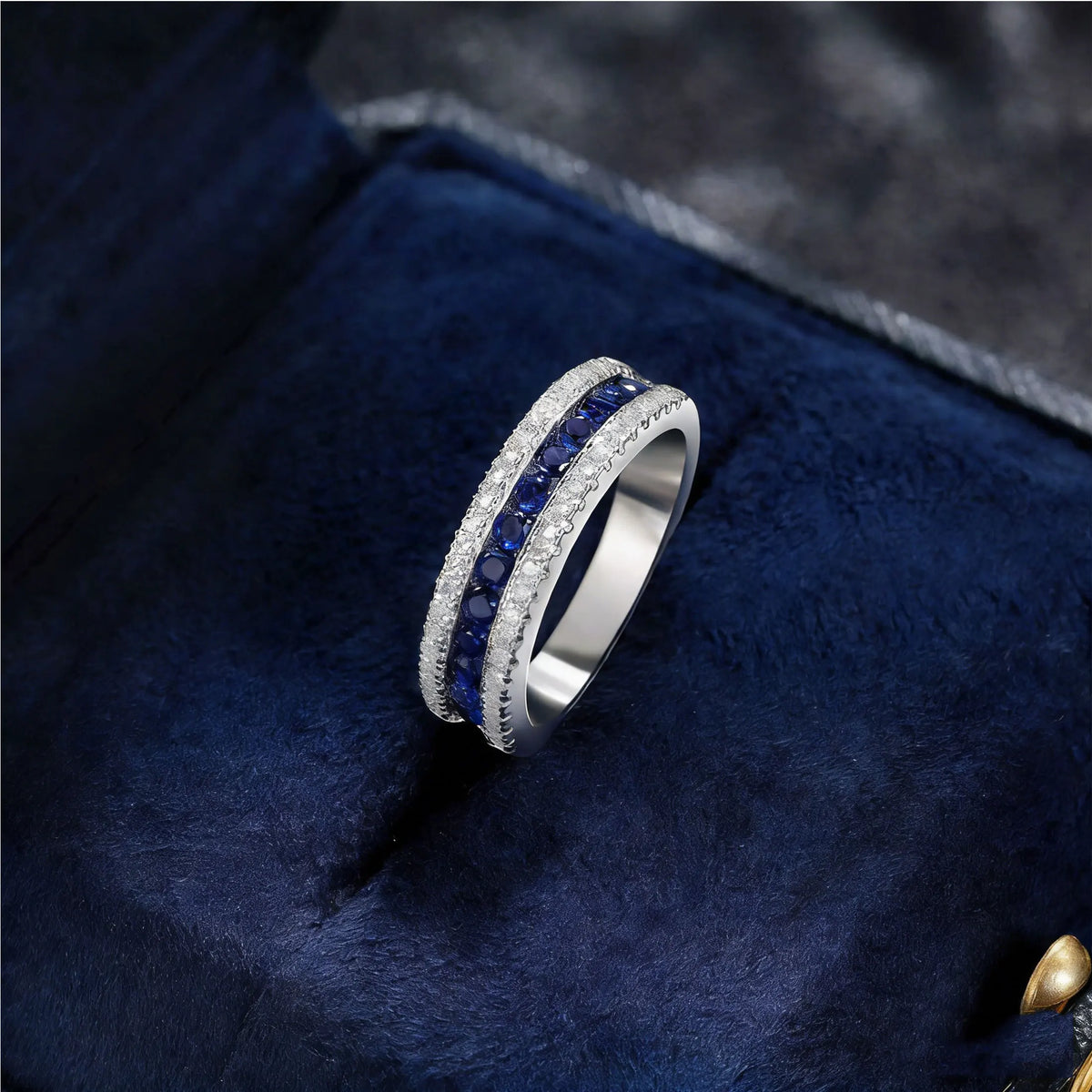 White and Blue Created Sapphire Rings for Women Half Eternity Wedding Band Cubic Zircon Party Ring