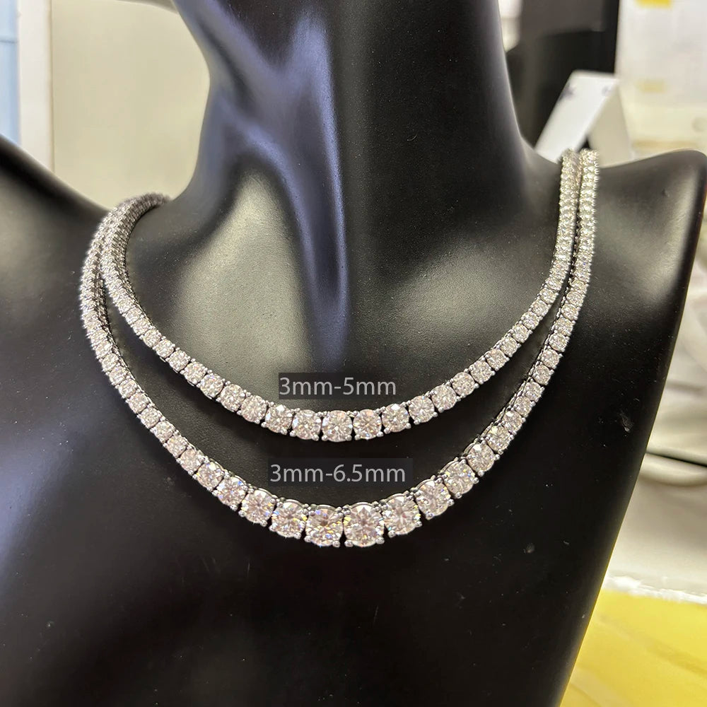3-5mm  Moissanite Baguette Tennis Chain - 925 Silver VVS1 Women/Men