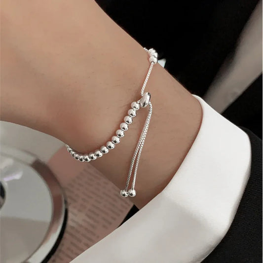 925 Sterling Silver Metal Bracelets for Women Men Beads