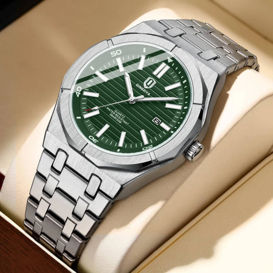 Fashion Green Dial Quartz Watch Men Reloj Hombre Luxury Stainless Steel Waterproof