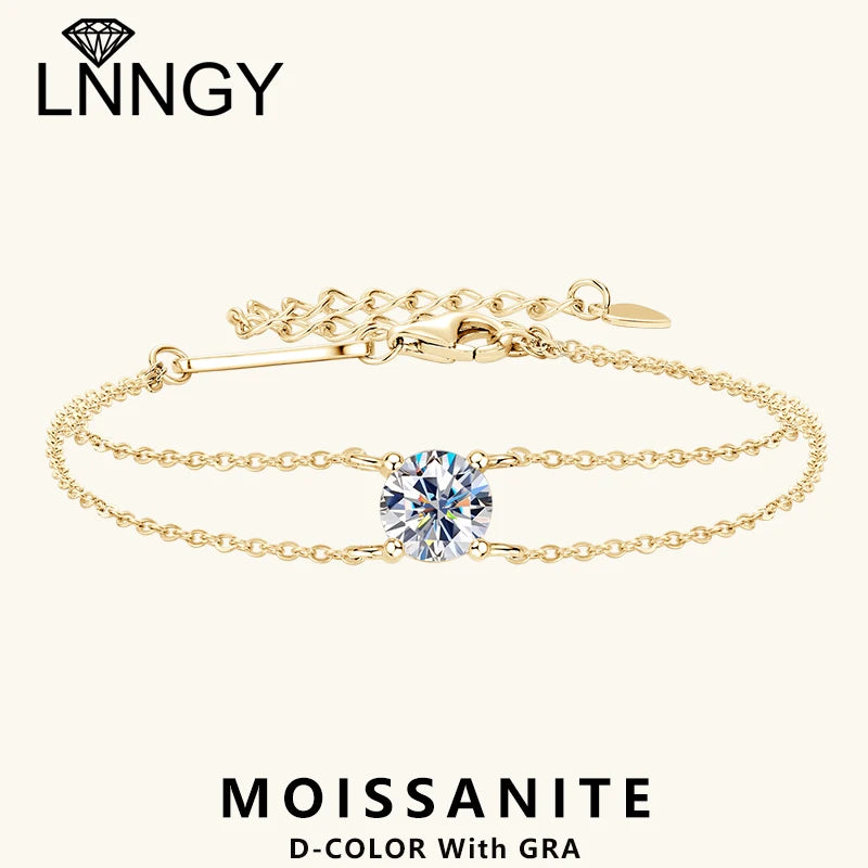Moissanite Bracelet 925 Sterling Silver Certified Double Chain Bracelets For Women Charm Wedding Jewelry Gift