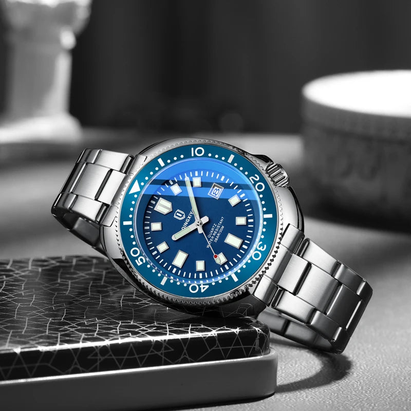 Brand New Fashion Design Date Quartz Watch for Men Stainless Steel Waterproof Luminous Mens Watches Relogio Masculino
