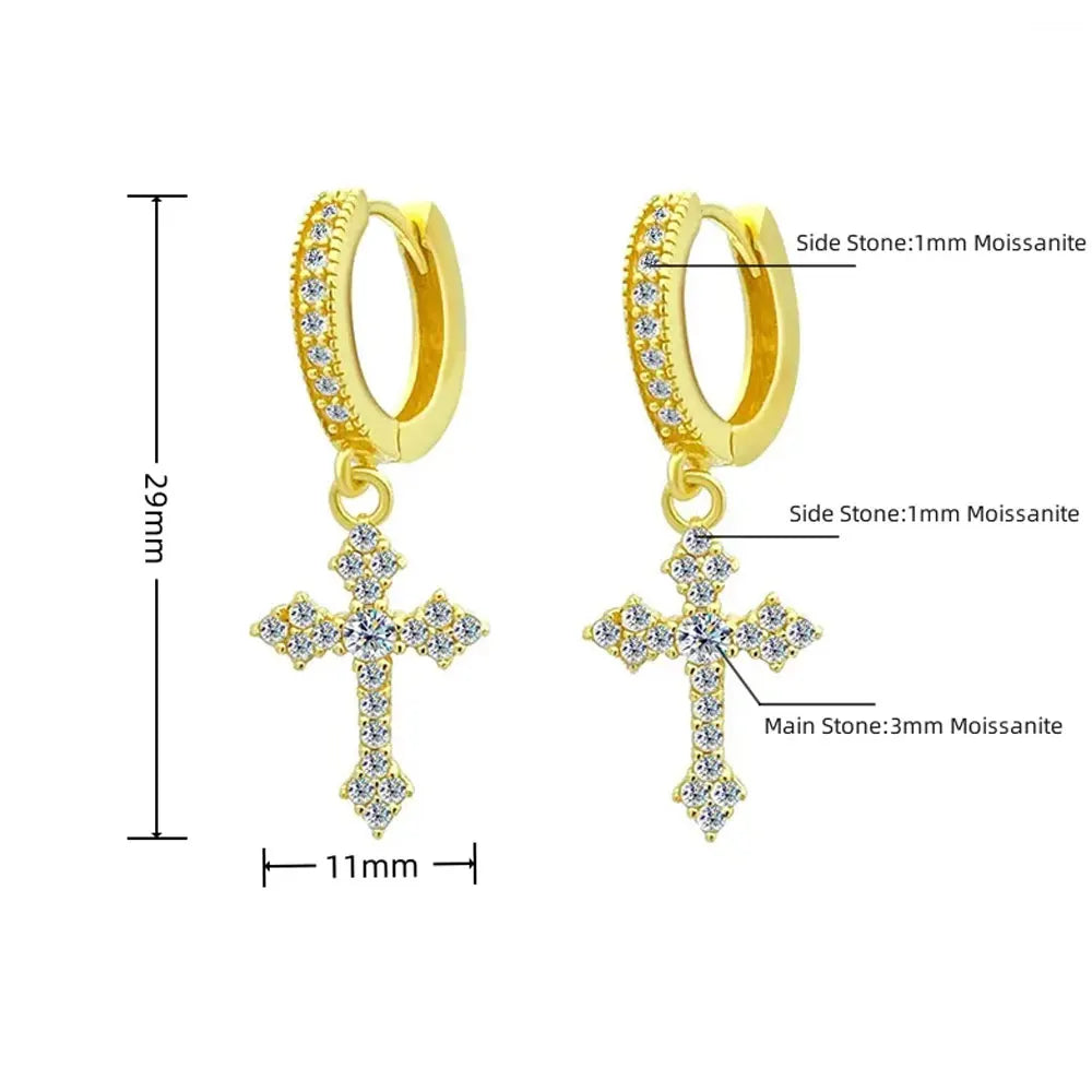 VVS1 All Moissanite Cross Pendant Earrings for Women Men.