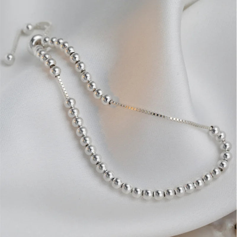 925 Sterling Silver Metal Bracelets for Women Men Beads