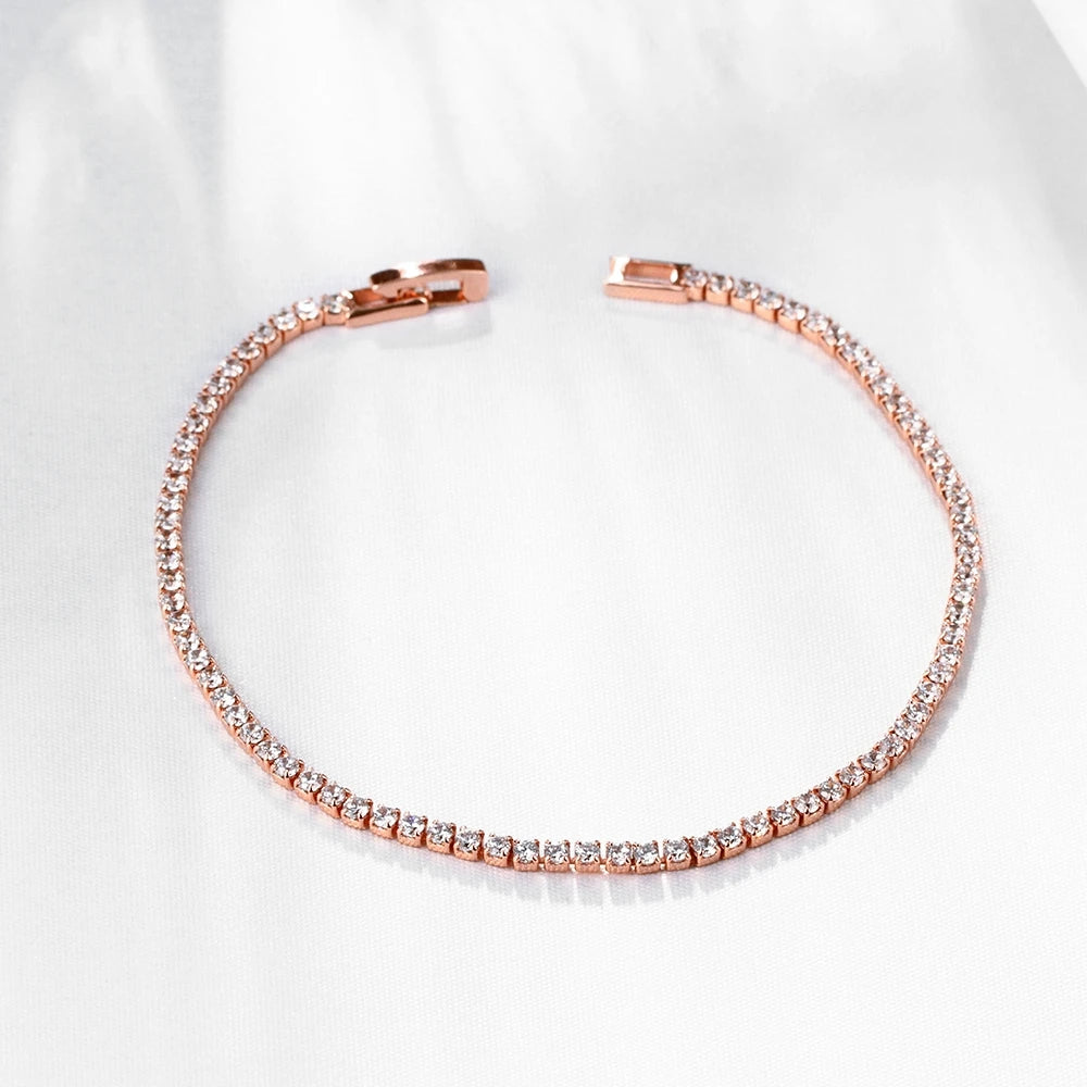 Sterling 925 Silver Jewelry 16cm to 19cm Tennis Bracelet 2mm Zirconia