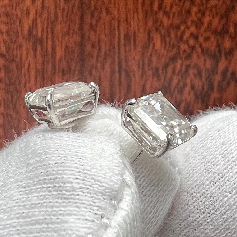 Asscher Cut Moissanite Stud Earrings with Certificates S925 Silver Plated 18k Gold 7mm Lab Diamond Ear Studs for Women
