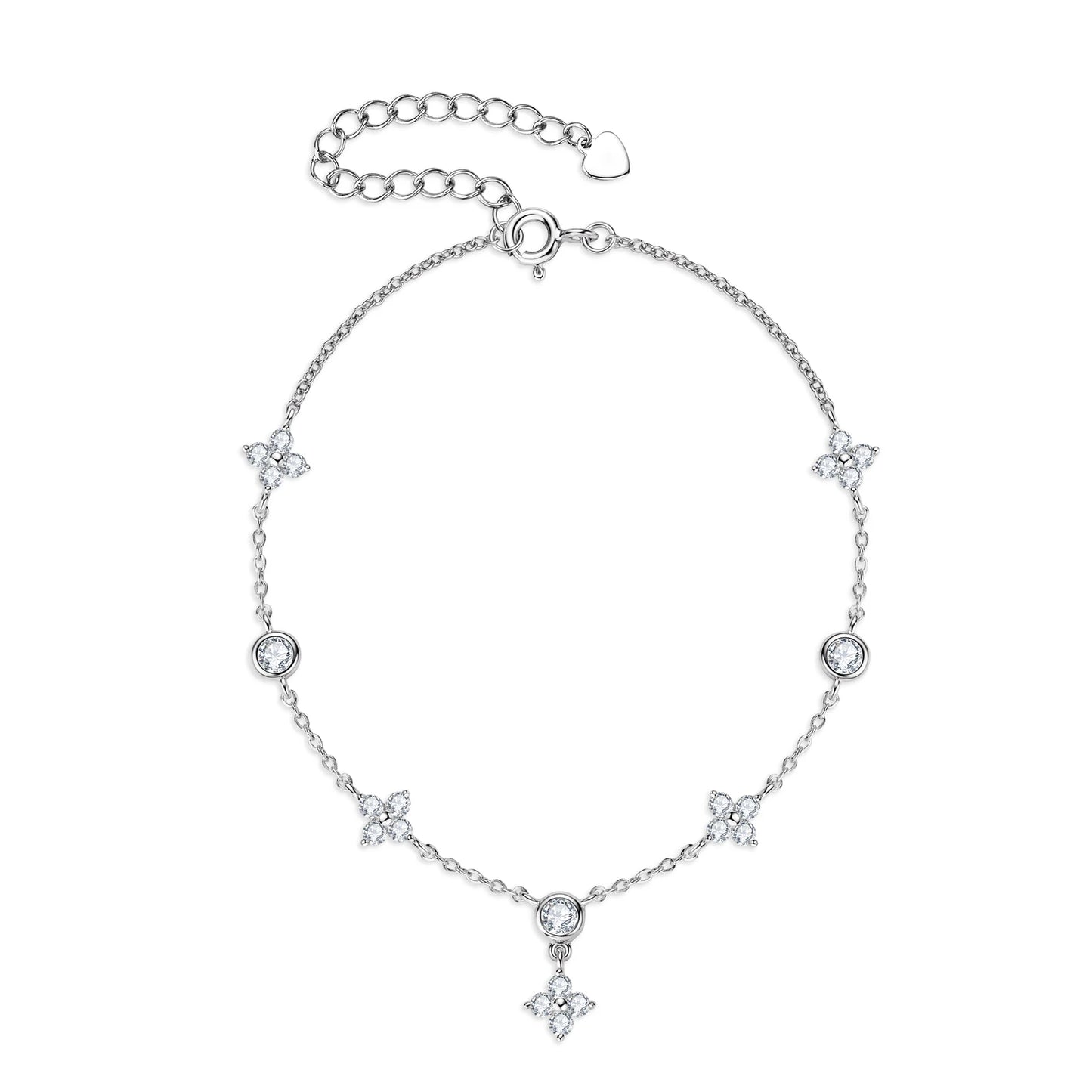 Lnngy Moissanite Bracelet With Certificate 925 Sterling Silver Four-leaf Flower Adjustable Chain Bracelets