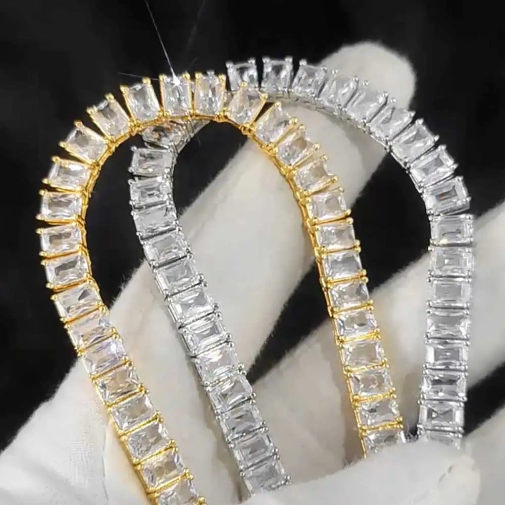 6mm Iced Out Tennis Chain Necklace New Brass CZ Bling Rectangular Zircon Tennis Necklace Men Women's