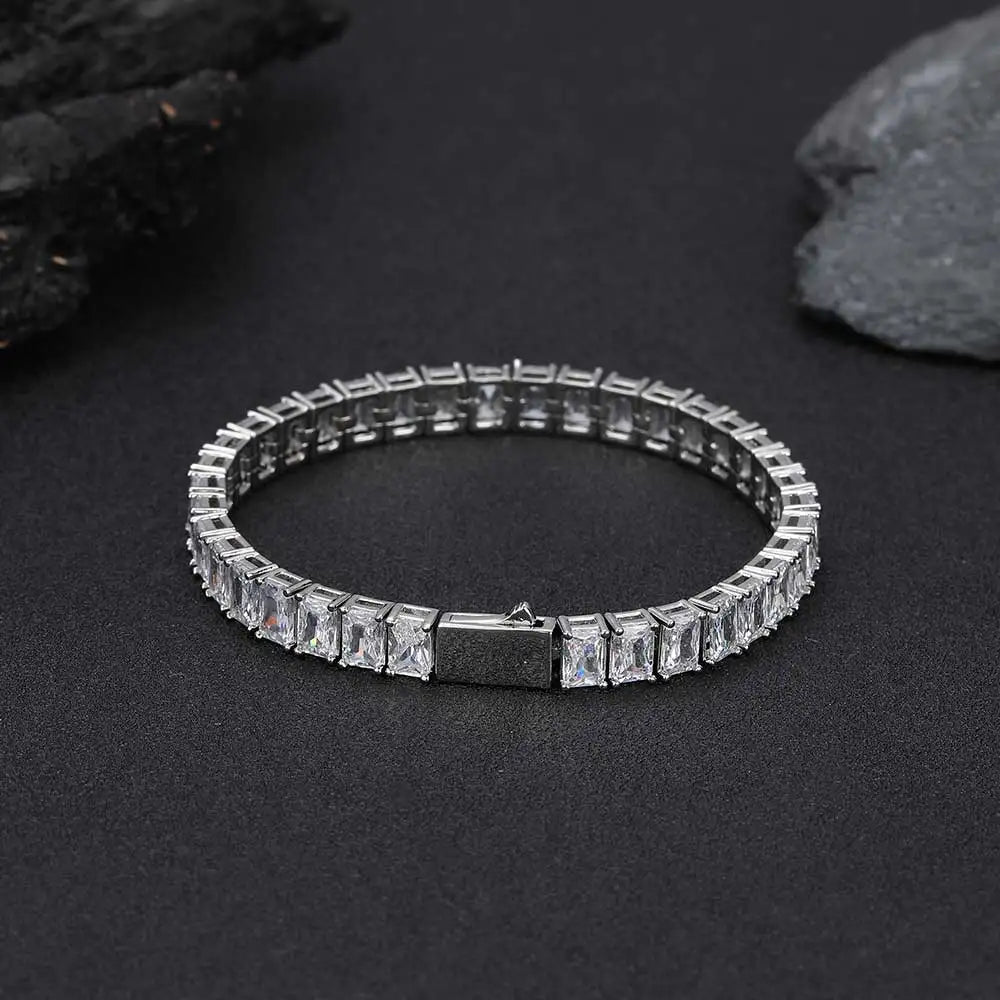 6mm Iced Out Tennis Chain Necklace New Brass CZ Bling Rectangular Zircon Tennis Necklace Men Women's