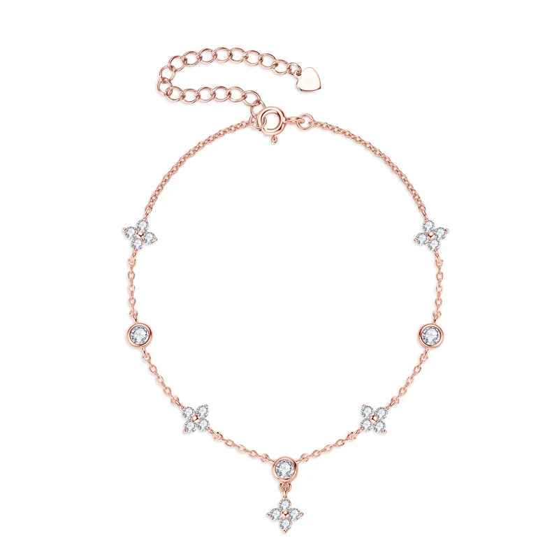 Lnngy Moissanite Bracelet With Certificate 925 Sterling Silver Four-leaf Flower Adjustable Chain Bracelets