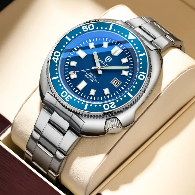 Brand New Fashion Design Date Quartz Watch for Men Stainless Steel Waterproof Luminous Mens Watches Relogio Masculino