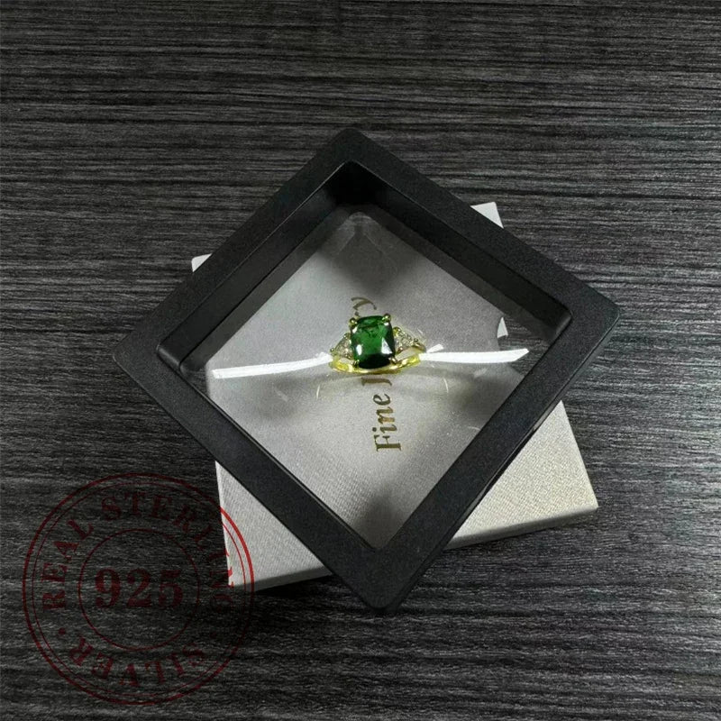Huitan Gorgeous 925 Sterling Silver Ring Lady Gold Color Finger Accessories with Bright Green Zirconia Luxury