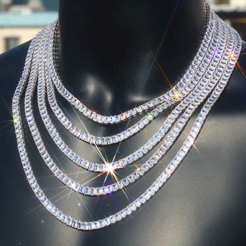 6mm Iced Out Tennis Chain Necklace New Brass CZ Bling Rectangular Zircon Tennis Necklace Men Women's