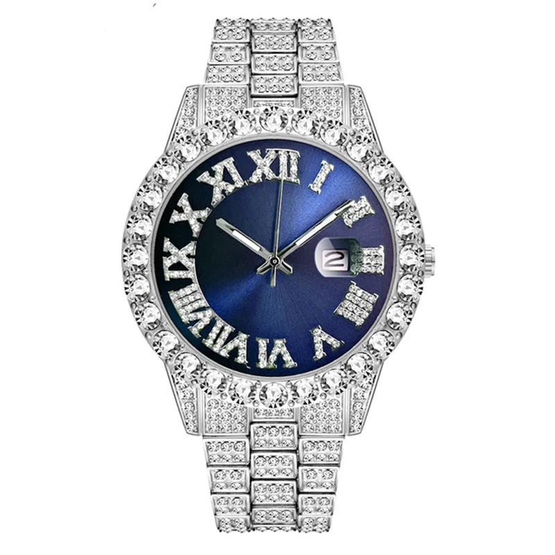Emerald Numeral Dial Diamond Simulant Watch - Silver