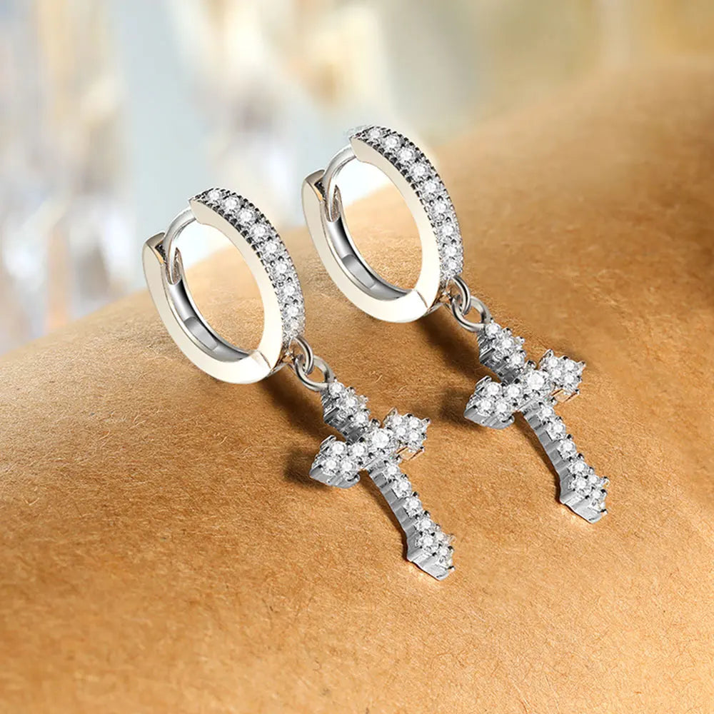 VVS1 All Moissanite Cross Pendant Earrings for Women Men.