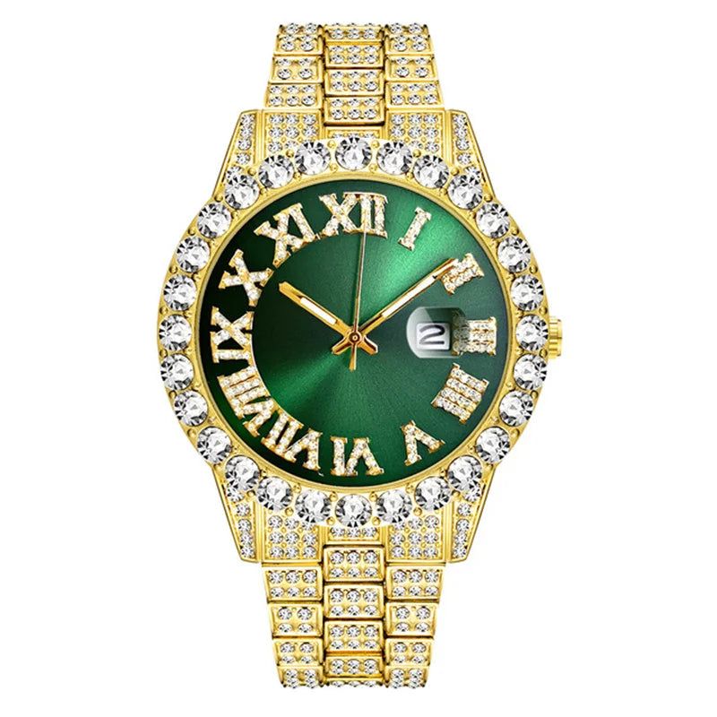 Emerald Numeral Dial Diamond Simulant Watch - Silver