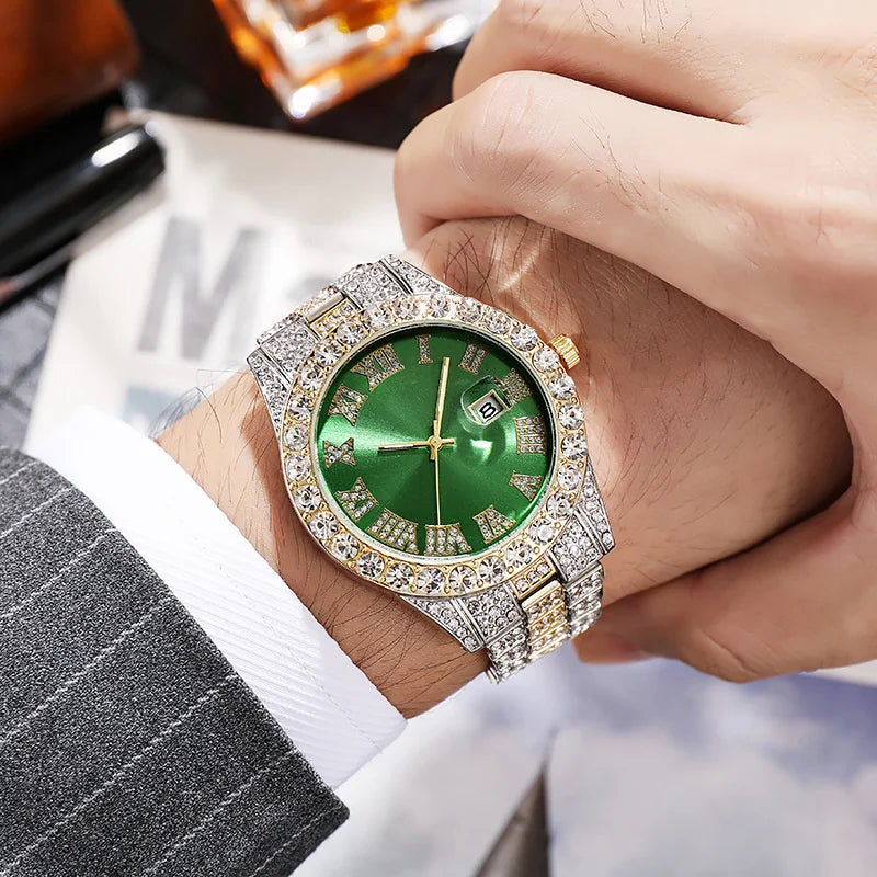 Emerald Numeral Dial Diamond Simulant Watch - Silver