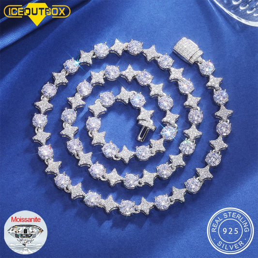 925 Sterling Silver Star Round Moissanite Tennis Chain