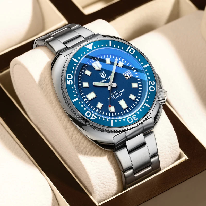 Brand New Fashion Design Date Quartz Watch for Men Stainless Steel Waterproof Luminous Mens Watches Relogio Masculino