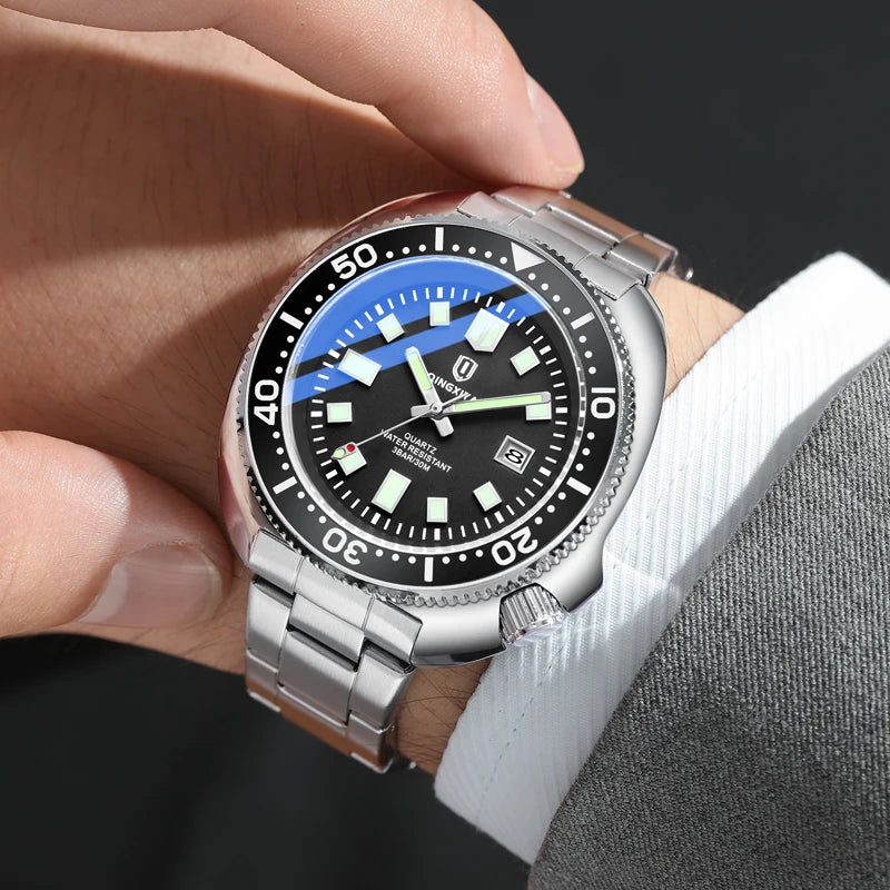 Brand New Fashion Design Date Quartz Watch for Men Stainless Steel Waterproof Luminous Mens Watches Relogio Masculino