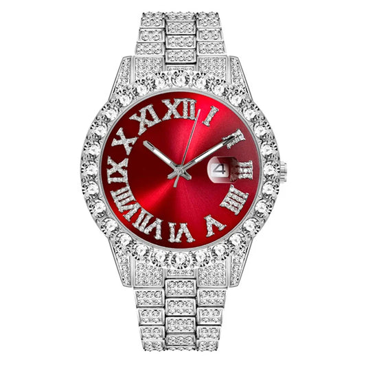 Emerald Numeral Dial Diamond Simulant Watch - Silver