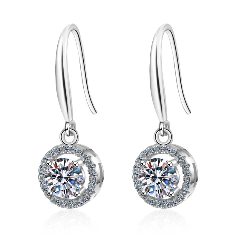1 Carat D Color Moissanite S925 Silver Drop Earrings Women