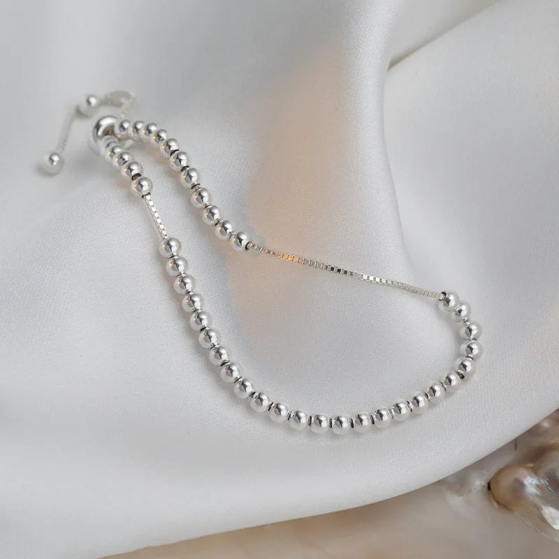 925 Sterling Silver Metal Bracelets for Women Men Beads