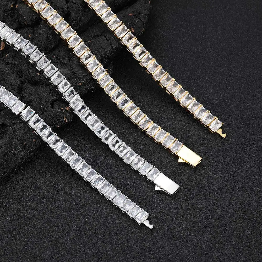 6mm Iced Out Tennis Chain Necklace New Brass CZ Bling Rectangular Zircon Tennis Necklace Men Women's