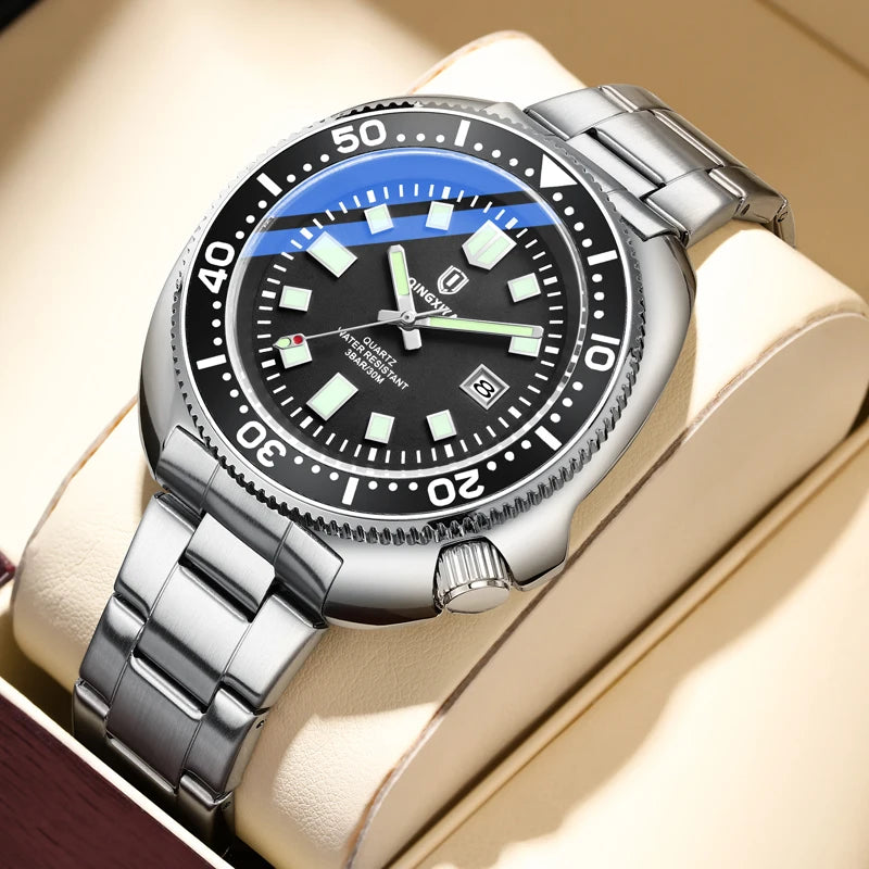 Brand New Fashion Design Date Quartz Watch for Men Stainless Steel Waterproof Luminous Mens Watches Relogio Masculino