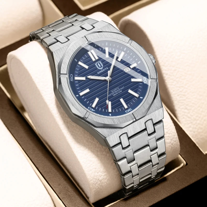Fashion Green Dial Quartz Watch Men Reloj Hombre Luxury Stainless Steel Waterproof