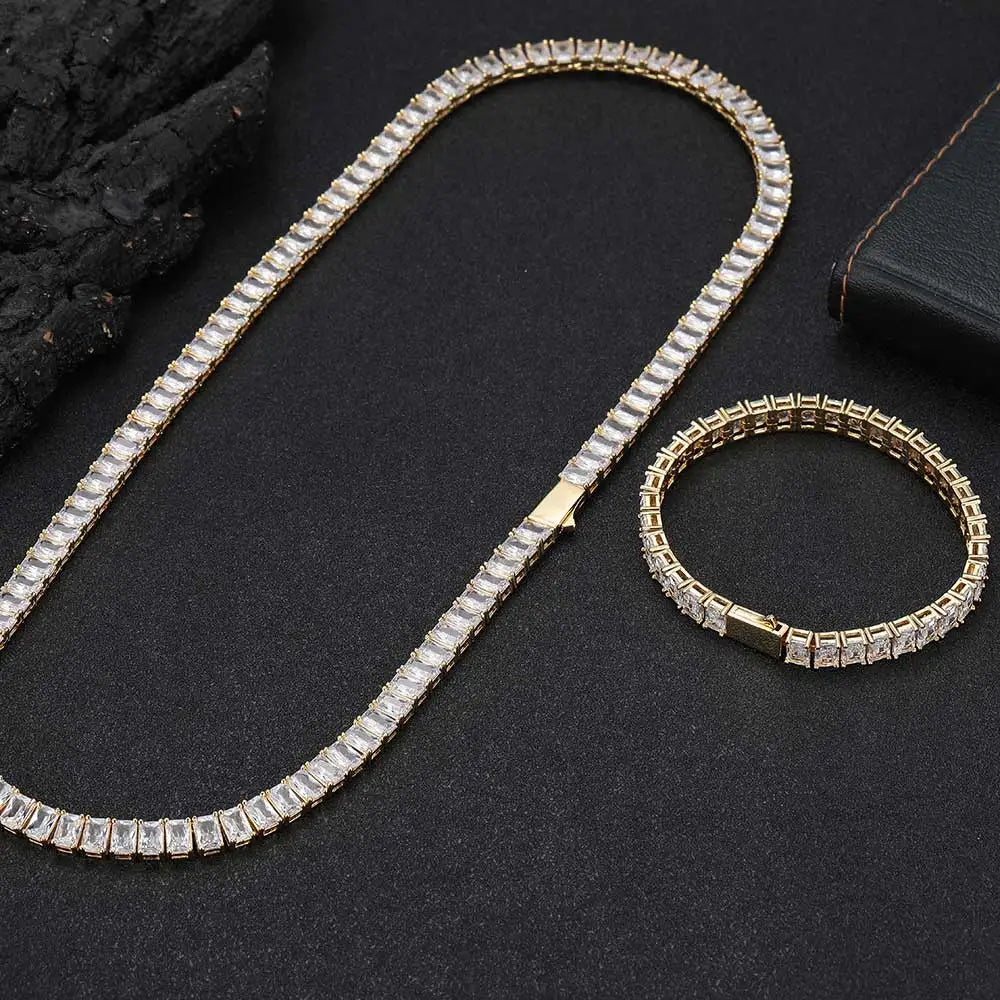 6mm Iced Out Tennis Chain Necklace New Brass CZ Bling Rectangular Zircon Tennis Necklace Men Women's