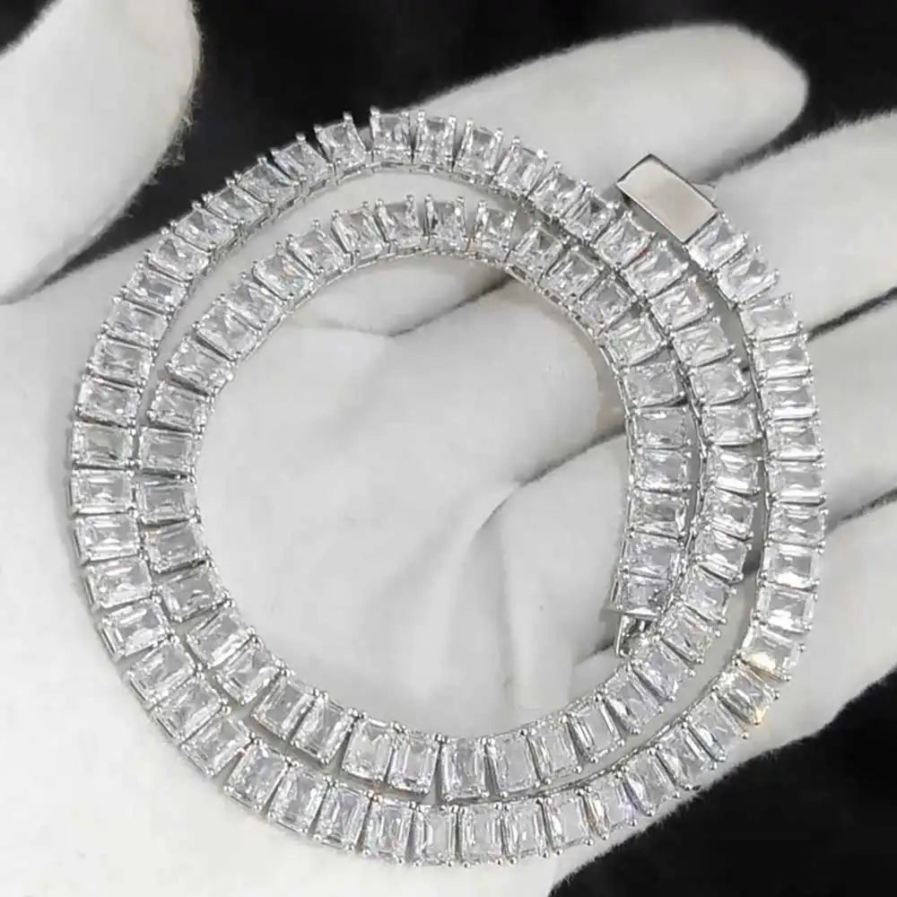 6mm Iced Out Tennis Chain Necklace New Brass CZ Bling Rectangular Zircon Tennis Necklace Men Women's