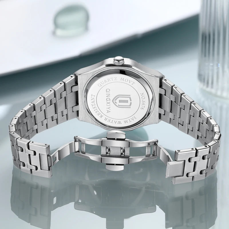 Fashion Green Dial Quartz Watch Men Reloj Hombre Luxury Stainless Steel Waterproof