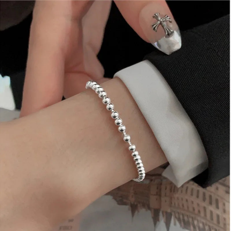 925 Sterling Silver Metal Bracelets for Women Men Beads