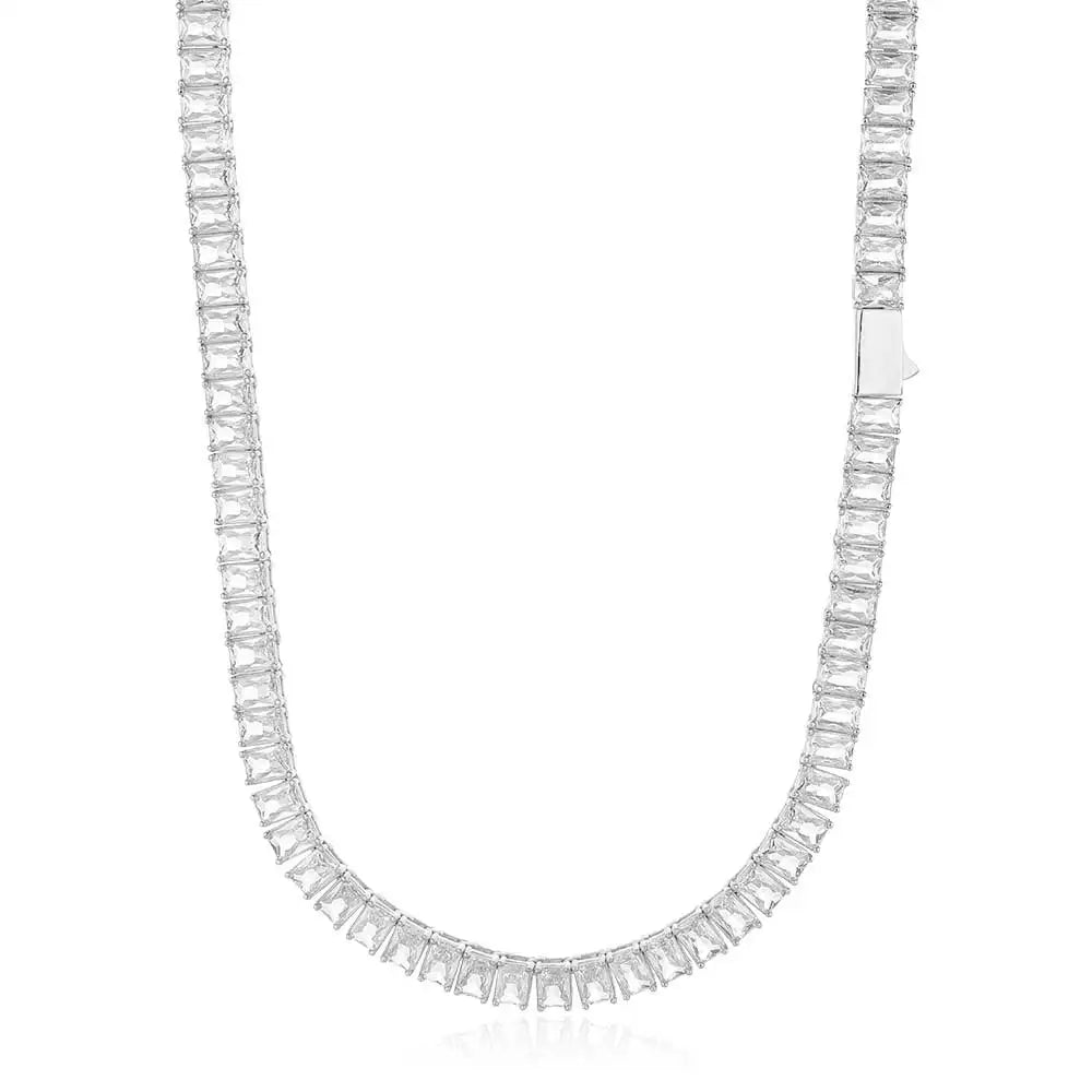 6mm Iced Out Tennis Chain Necklace New Brass CZ Bling Rectangular Zircon Tennis Necklace Men Women's