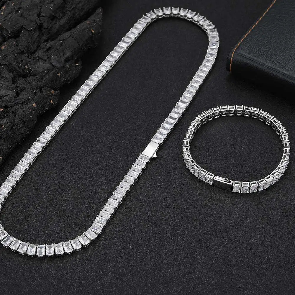6mm Iced Out Tennis Chain Necklace New Brass CZ Bling Rectangular Zircon Tennis Necklace Men Women's