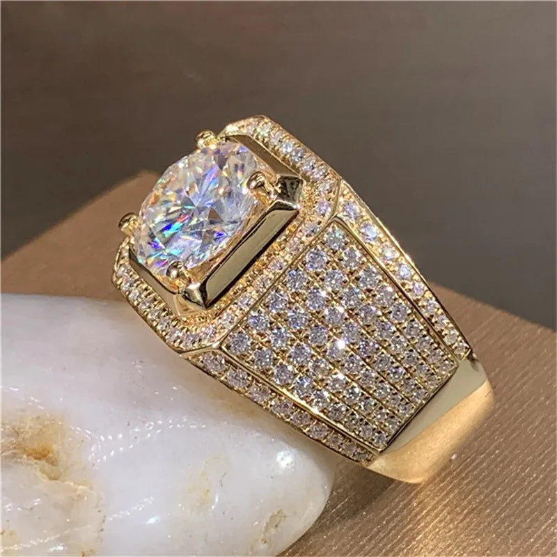 14K Gold Male 2ct Lab Diamond Moissanite Ring 925 sterling silver Jewelry Party Wedding band Rings for men