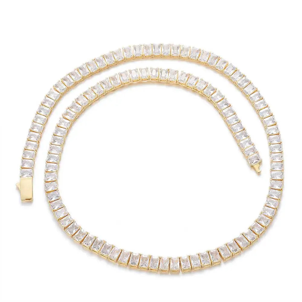 6mm Iced Out Tennis Chain Necklace New Brass CZ Bling Rectangular Zircon Tennis Necklace Men Women's