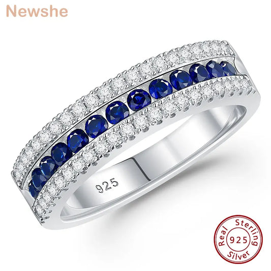Blue Created Sapphire Rings for Women Half Eternity Wedding Band Cubic Zircon Party Ring