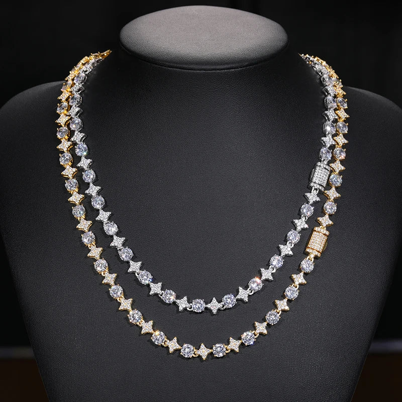 925 Sterling Silver Star Round Moissanite Tennis Chain