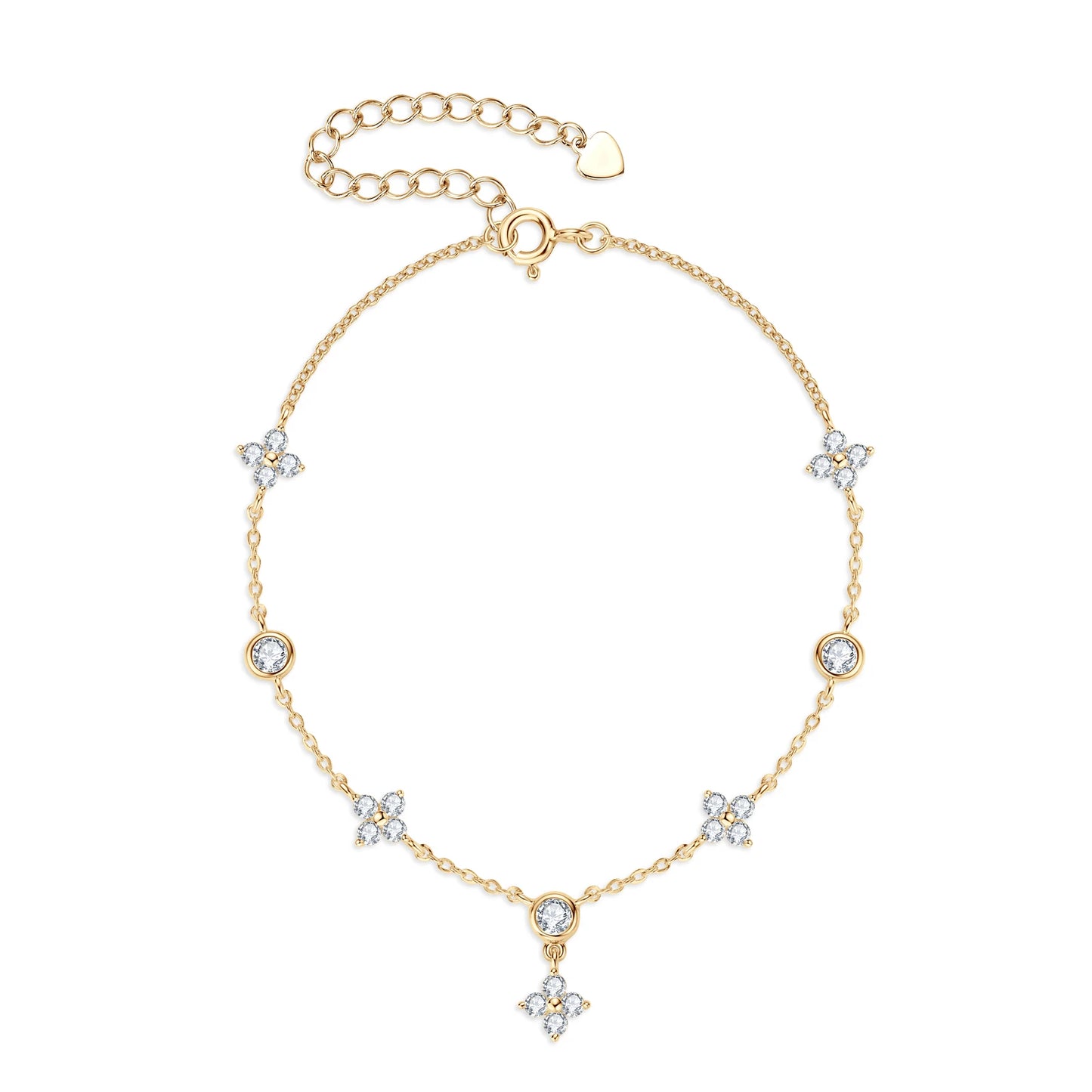 Lnngy Moissanite Bracelet With Certificate 925 Sterling Silver Four-leaf Flower Adjustable Chain Bracelets