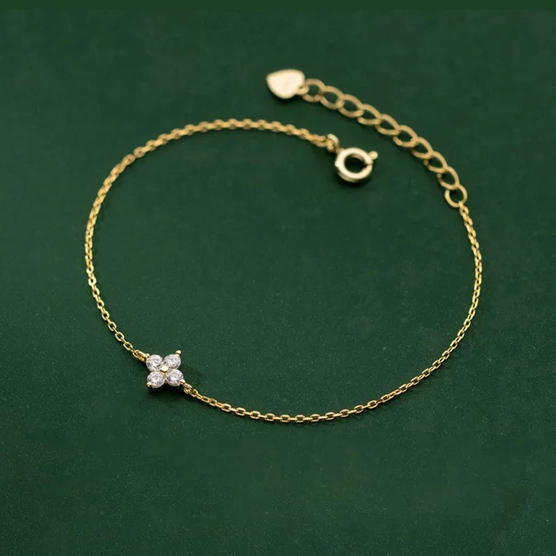 Lnngy Moissanite Bracelet With Certificate 925 Sterling Silver Four-leaf Flower Adjustable Chain Bracelets