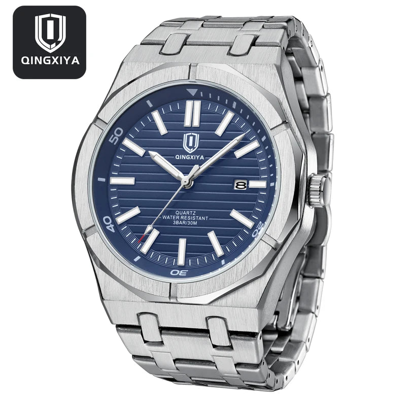 Fashion Green Dial Quartz Watch Men Reloj Hombre Luxury Stainless Steel Waterproof