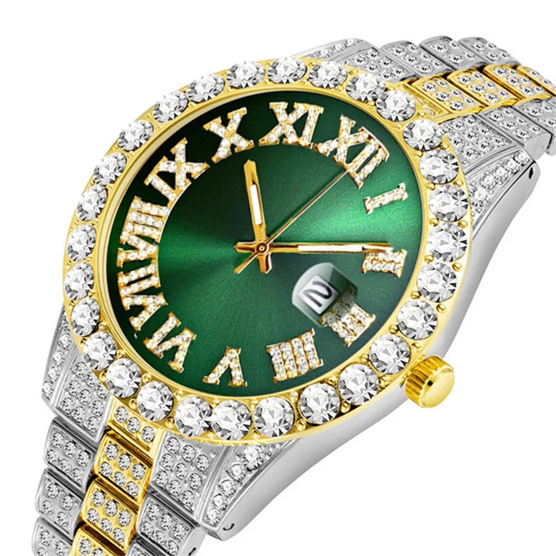 Emerald Numeral Dial Diamond Simulant Watch - Silver
