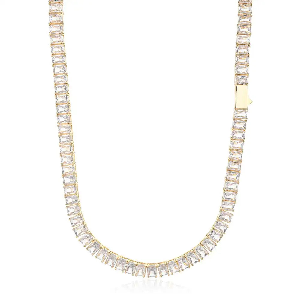 6mm Iced Out Tennis Chain Necklace New Brass CZ Bling Rectangular Zircon Tennis Necklace Men Women's
