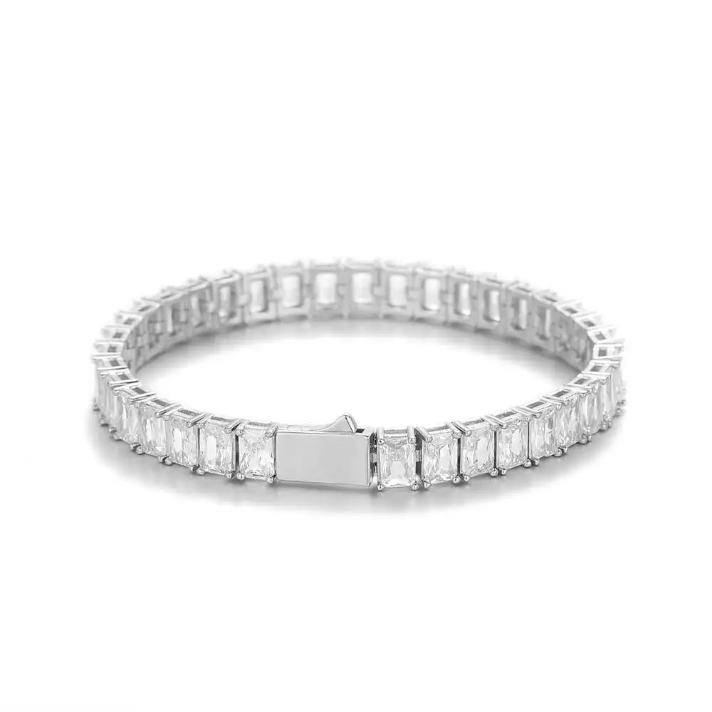 6mm Iced Out Tennis Chain Necklace New Brass CZ Bling Rectangular Zircon Tennis Necklace Men Women's